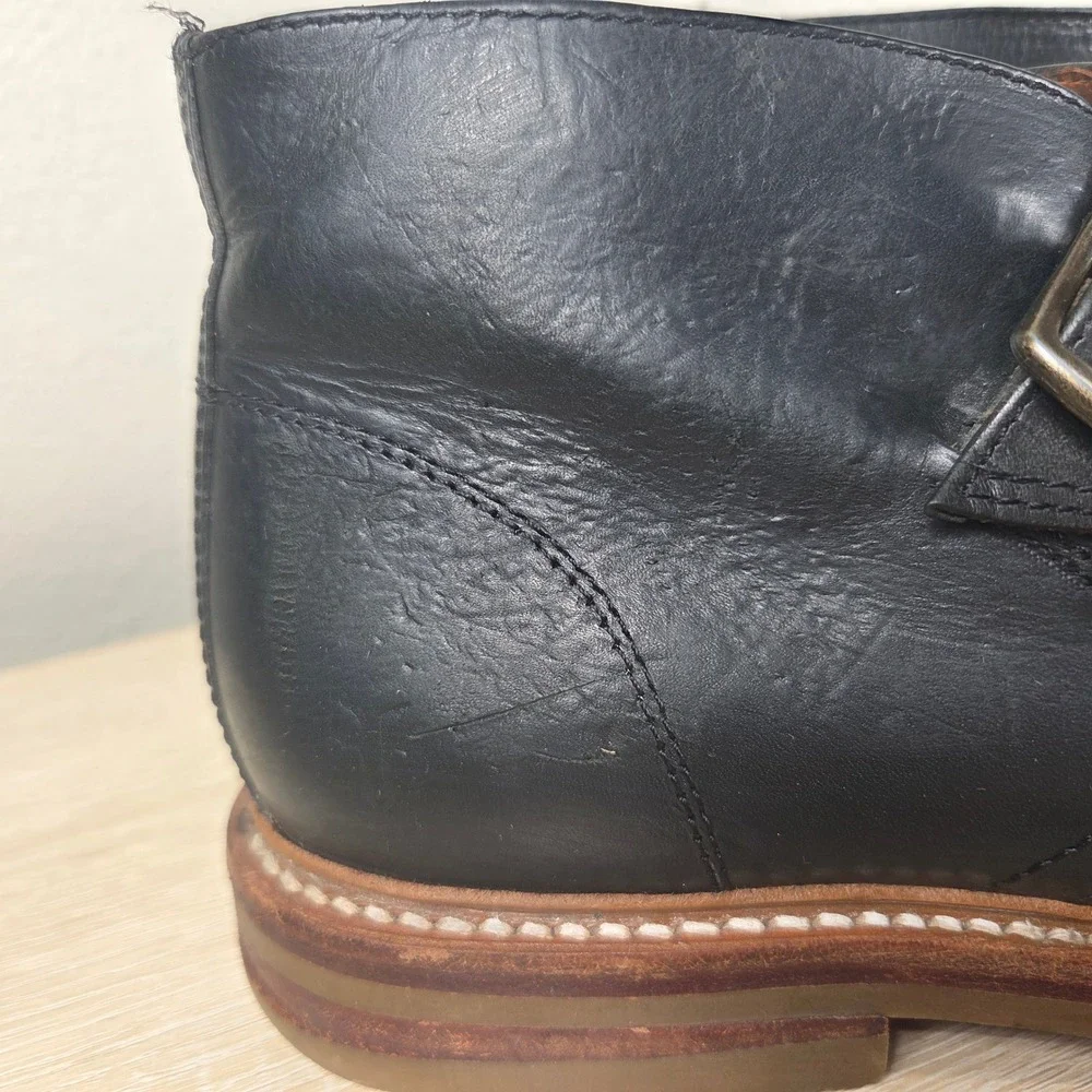 Frye Men's 10D Black Leather Monk Strap Chukka Boots Made in Mexico